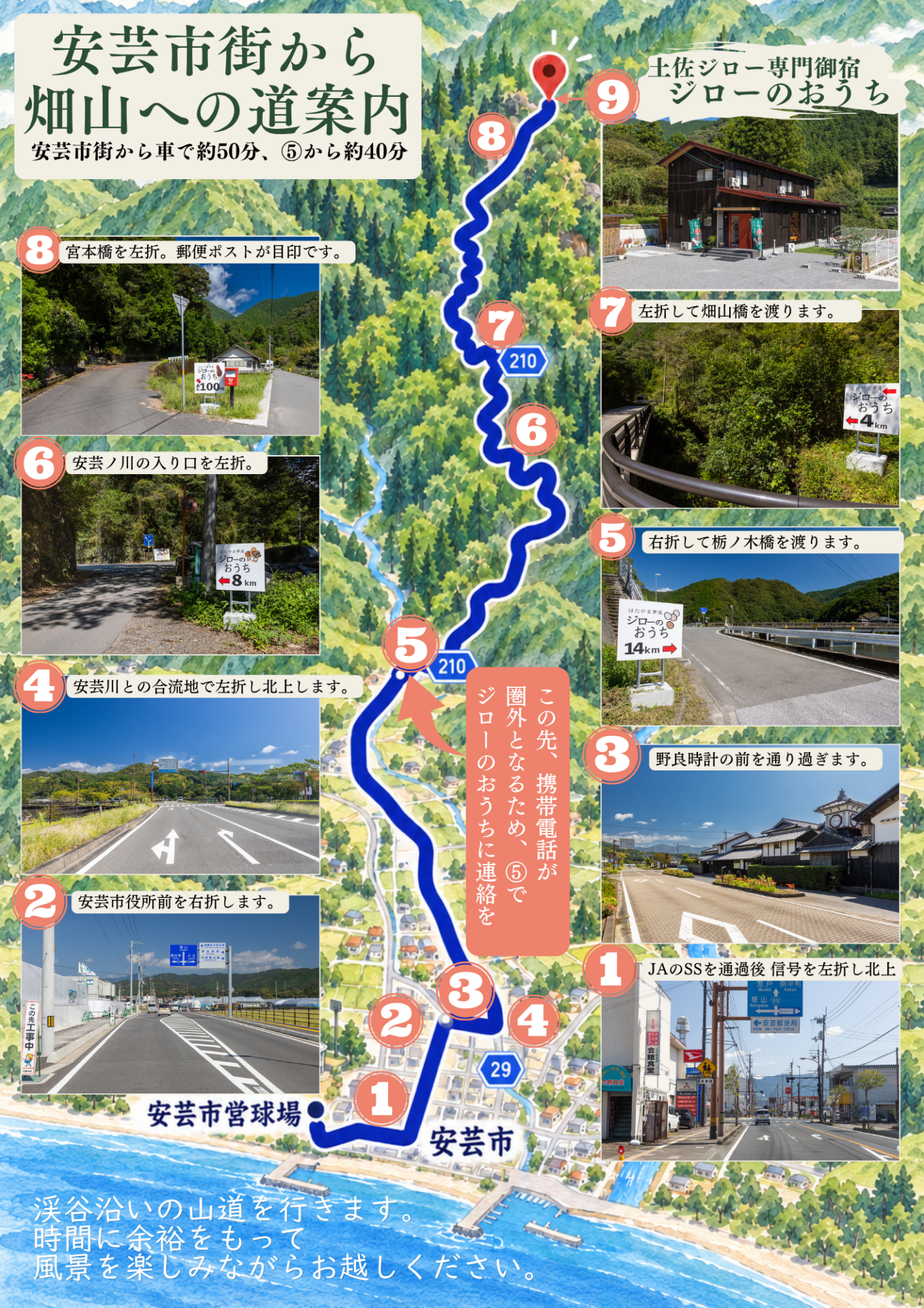 安芸市街からジローのおうちまでの道順